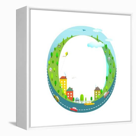 Alphabet Letter O Cartoon Flat Style for Kids. Fun Alphabet Letter for Children Boys and Girls With-Popmarleo-Framed Stretched Canvas