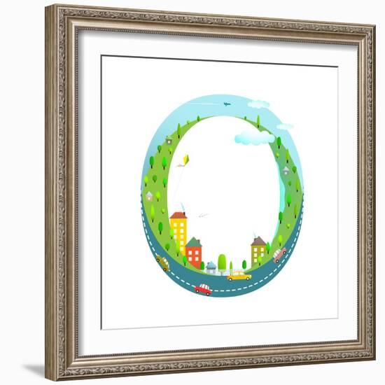 Alphabet Letter O Cartoon Flat Style for Kids. Fun Alphabet Letter for Children Boys and Girls With-Popmarleo-Framed Art Print