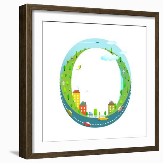 Alphabet Letter O Cartoon Flat Style for Kids. Fun Alphabet Letter for Children Boys and Girls With-Popmarleo-Framed Art Print