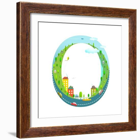 Alphabet Letter O Cartoon Flat Style for Kids. Fun Alphabet Letter for Children Boys and Girls With-Popmarleo-Framed Art Print