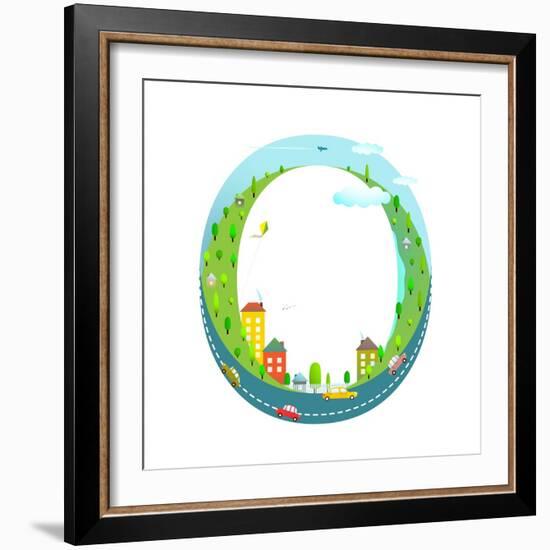 Alphabet Letter O Cartoon Flat Style for Kids. Fun Alphabet Letter for Children Boys and Girls With-Popmarleo-Framed Art Print