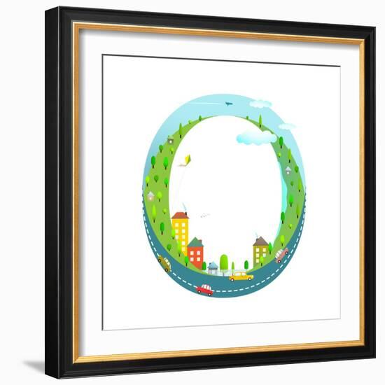 Alphabet Letter O Cartoon Flat Style for Kids. Fun Alphabet Letter for Children Boys and Girls With-Popmarleo-Framed Art Print