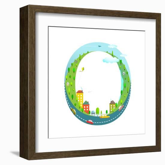 Alphabet Letter O Cartoon Flat Style for Kids. Fun Alphabet Letter for Children Boys and Girls With-Popmarleo-Framed Art Print