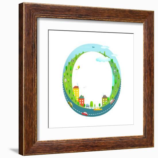 Alphabet Letter O Cartoon Flat Style for Kids. Fun Alphabet Letter for Children Boys and Girls With-Popmarleo-Framed Art Print