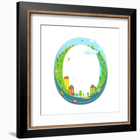 Alphabet Letter O Cartoon Flat Style for Kids. Fun Alphabet Letter for Children Boys and Girls With-Popmarleo-Framed Art Print