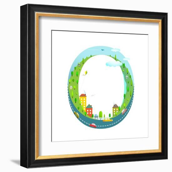 Alphabet Letter O Cartoon Flat Style for Kids. Fun Alphabet Letter for Children Boys and Girls With-Popmarleo-Framed Art Print