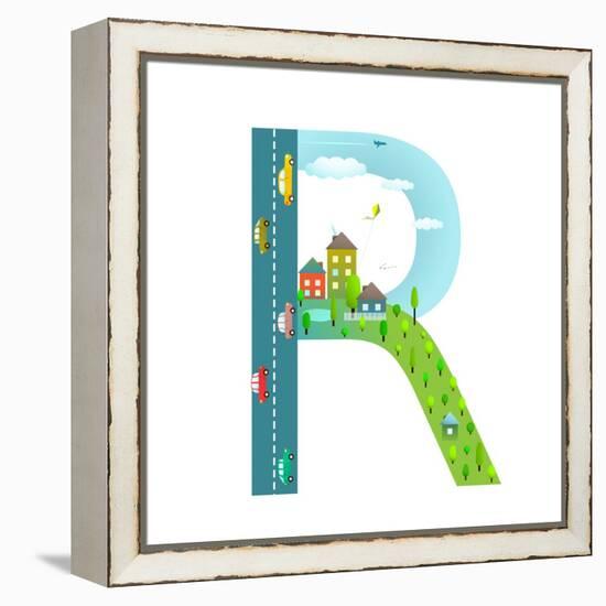 Alphabet Letter R Cartoon Flat Style for Children. Fun Alphabet Letter for Kids Boys and Girls With-Popmarleo-Framed Stretched Canvas