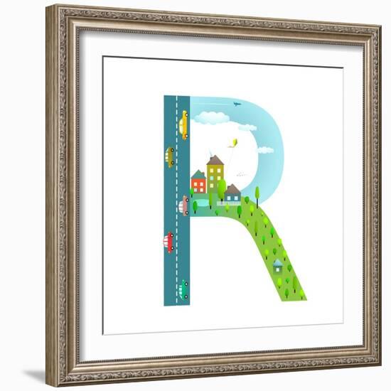 Alphabet Letter R Cartoon Flat Style for Children. Fun Alphabet Letter for Kids Boys and Girls With-Popmarleo-Framed Premium Giclee Print