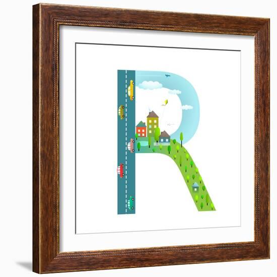 Alphabet Letter R Cartoon Flat Style for Children. Fun Alphabet Letter for Kids Boys and Girls With-Popmarleo-Framed Premium Giclee Print