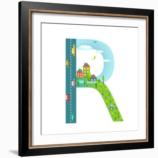 Alphabet Letter R Cartoon Flat Style for Children. Fun Alphabet Letter for Kids Boys and Girls With-Popmarleo-Framed Premium Giclee Print