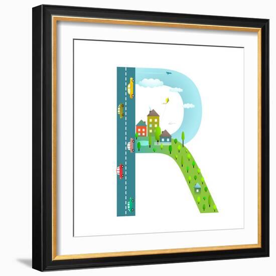 Alphabet Letter R Cartoon Flat Style for Children. Fun Alphabet Letter for Kids Boys and Girls With-Popmarleo-Framed Premium Giclee Print