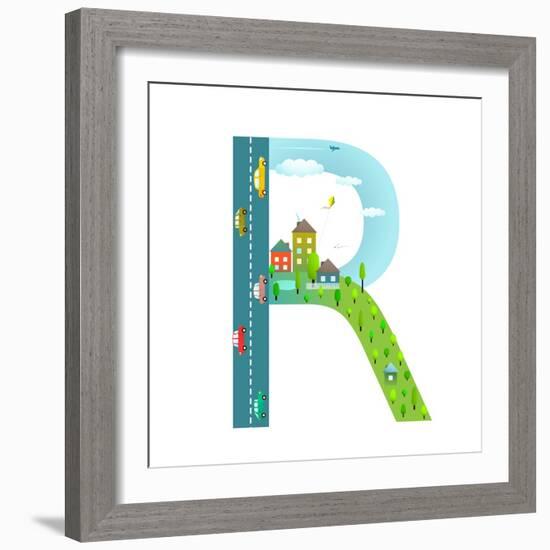 Alphabet Letter R Cartoon Flat Style for Children. Fun Alphabet Letter for Kids Boys and Girls With-Popmarleo-Framed Art Print