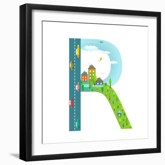 Alphabet Letter R Cartoon Flat Style for Children. Fun Alphabet Letter for Kids Boys and Girls With-Popmarleo-Framed Art Print