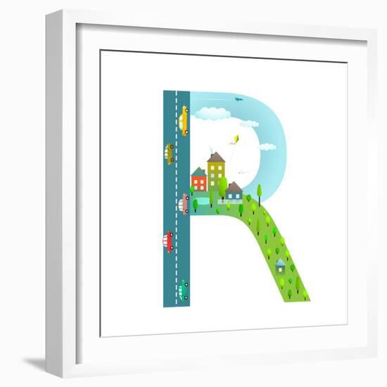 Alphabet Letter R Cartoon Flat Style for Children. Fun Alphabet Letter for Kids Boys and Girls With-Popmarleo-Framed Art Print