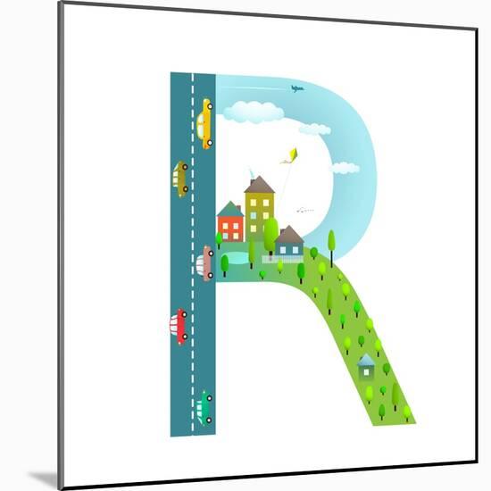 Alphabet Letter R Cartoon Flat Style for Children. Fun Alphabet Letter for Kids Boys and Girls With-Popmarleo-Mounted Art Print