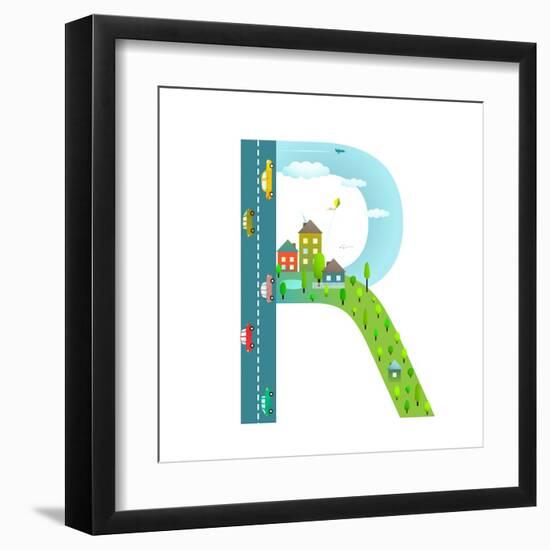 Alphabet Letter R Cartoon Flat Style for Children. Fun Alphabet Letter for Kids Boys and Girls With-Popmarleo-Framed Art Print