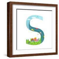 Alphabet Letter S Cartoon Flat Style for Children. for Kids Boys and Girls with City, Houses, Cars,-Popmarleo-Framed Art Print