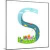 Alphabet Letter S Cartoon Flat Style for Children. for Kids Boys and Girls with City, Houses, Cars,-Popmarleo-Mounted Art Print