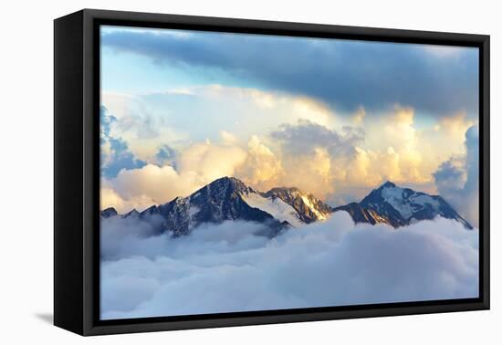 Alpine Landscape with Peaks Covered by Snow and Clouds-Evgeny Bakharev-Framed Premier Image Canvas