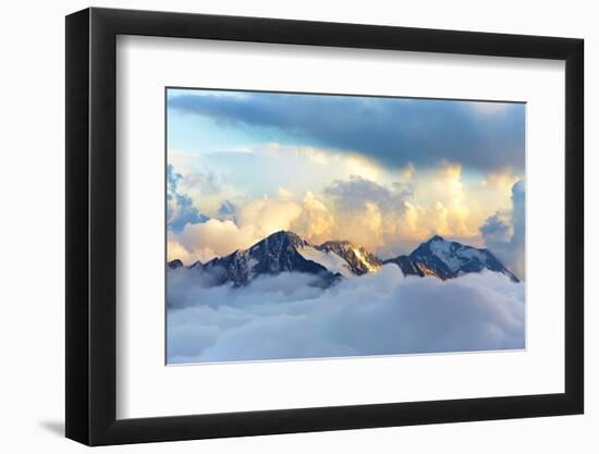 Alpine Landscape with Peaks Covered by Snow and Clouds-Evgeny Bakharev-Framed Photographic Print