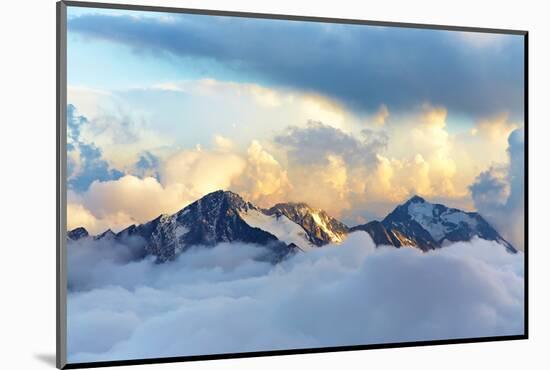 Alpine Landscape with Peaks Covered by Snow and Clouds-Evgeny Bakharev-Mounted Photographic Print