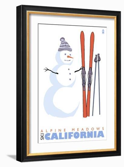 Alpine Meadows, California, Snowman with Skis-Lantern Press-Framed Art Print