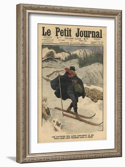 Alpine Postmen Using Ski During their Rounds in the Snow-French School-Framed Giclee Print