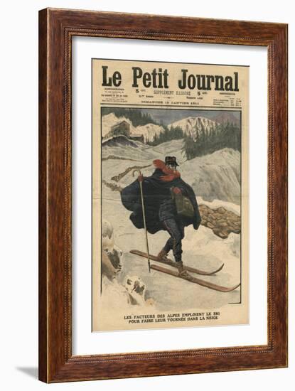 Alpine Postmen Using Ski During their Rounds in the Snow-French School-Framed Giclee Print