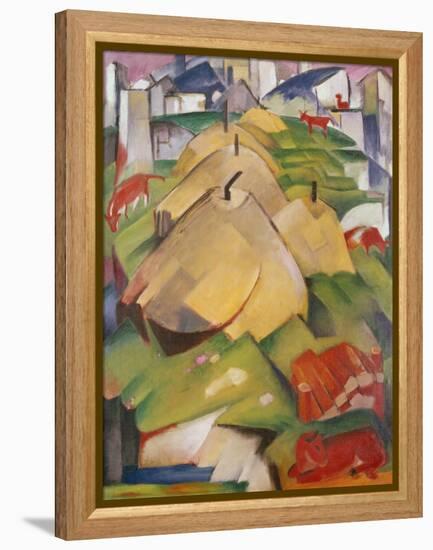 Alpine Scene with Haystacks, 1912 (Oil on Canvas)-Franz Marc-Framed Premier Image Canvas