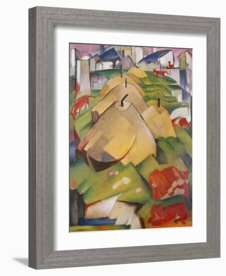 Alpine Scene with Haystacks, 1912 (Oil on Canvas)-Franz Marc-Framed Giclee Print