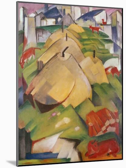 Alpine Scene with Haystacks, 1912 (Oil on Canvas)-Franz Marc-Mounted Giclee Print