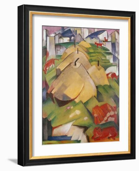 Alpine Scene with Haystacks, 1912 (Oil on Canvas)-Franz Marc-Framed Giclee Print