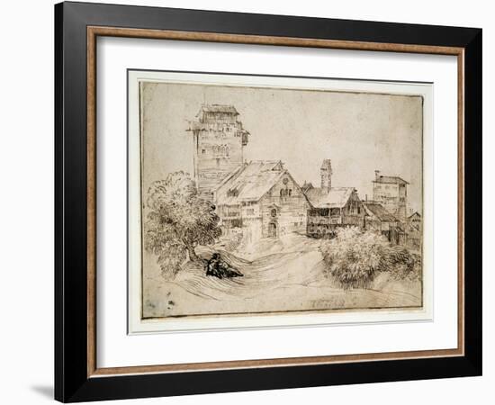 Alpine Village and Lovers Embracing-Titian (Tiziano Vecelli)-Framed Giclee Print