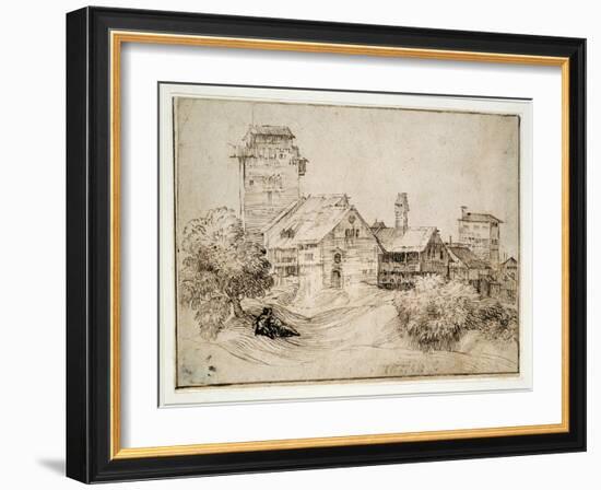 Alpine Village and Lovers Embracing-Titian (Tiziano Vecelli)-Framed Giclee Print