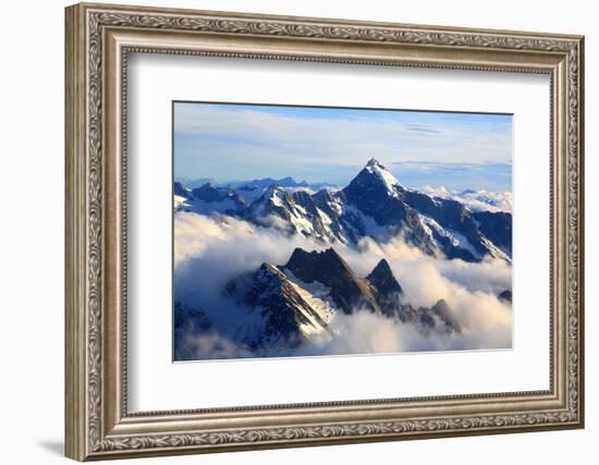 Alps Alpine Landscape of Mountain Cook Range Peak with Mist from Helicopter, New Zealand-vichie81-Framed Photographic Print