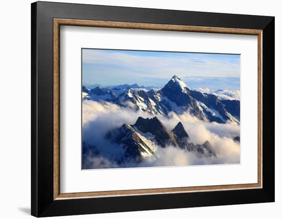 Alps Alpine Landscape of Mountain Cook Range Peak with Mist from Helicopter, New Zealand-vichie81-Framed Photographic Print