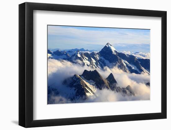 Alps Alpine Landscape of Mountain Cook Range Peak with Mist from Helicopter, New Zealand-vichie81-Framed Photographic Print
