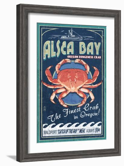 Alsea Bay, Oregon - Dungeness Crab Vintage Sign-Lantern Press-Framed Art Print