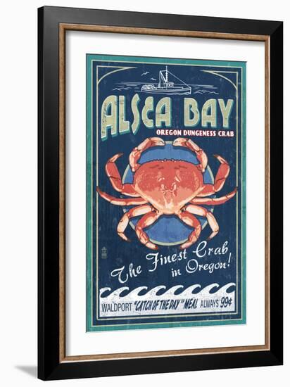 Alsea Bay, Oregon - Dungeness Crab Vintage Sign-Lantern Press-Framed Art Print