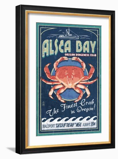 Alsea Bay, Oregon - Dungeness Crab Vintage Sign-Lantern Press-Framed Art Print