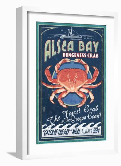 Alsea Bay, Oregon - Dungeness Crab Vintage Sign-Lantern Press-Framed Art Print