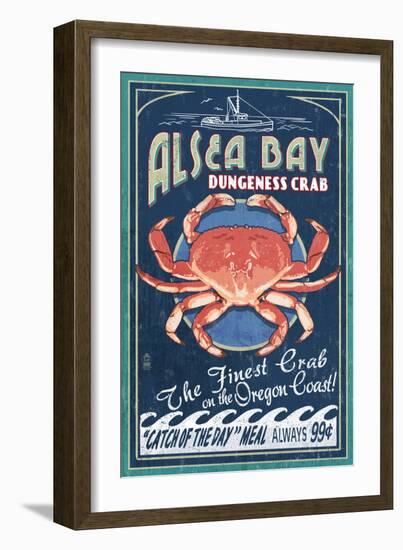 Alsea Bay, Oregon - Dungeness Crab Vintage Sign-Lantern Press-Framed Premium Giclee Print