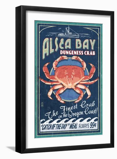 Alsea Bay, Oregon - Dungeness Crab Vintage Sign-Lantern Press-Framed Premium Giclee Print