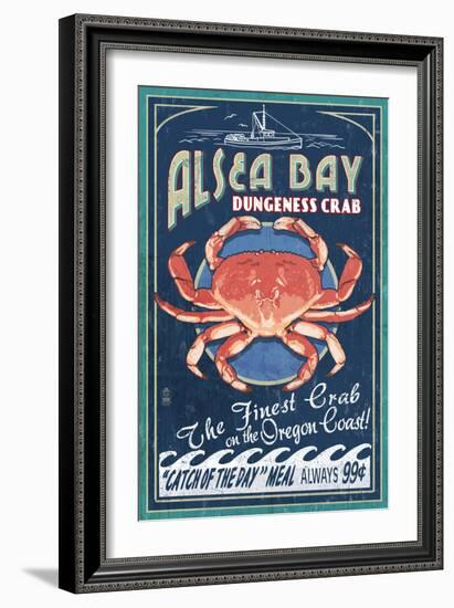 Alsea Bay, Oregon - Dungeness Crab Vintage Sign-Lantern Press-Framed Premium Giclee Print