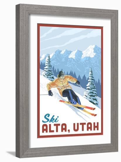 Alta, Utah - Ski Alta - Downhill Skier - Lantern Press Artwork-Lantern Press-Framed Art Print