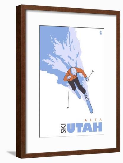 Alta, Utah, Skier Stylized-Lantern Press-Framed Art Print