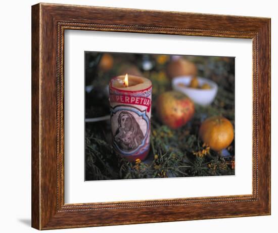 Altar Offering Decorated with Flowers, Fruit and a Candle for Day of the Dead, Oaxaca, Mexico-Judith Haden-Framed Photographic Print