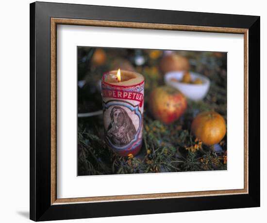 Altar Offering Decorated with Flowers, Fruit and a Candle for Day of the Dead, Oaxaca, Mexico-Judith Haden-Framed Photographic Print