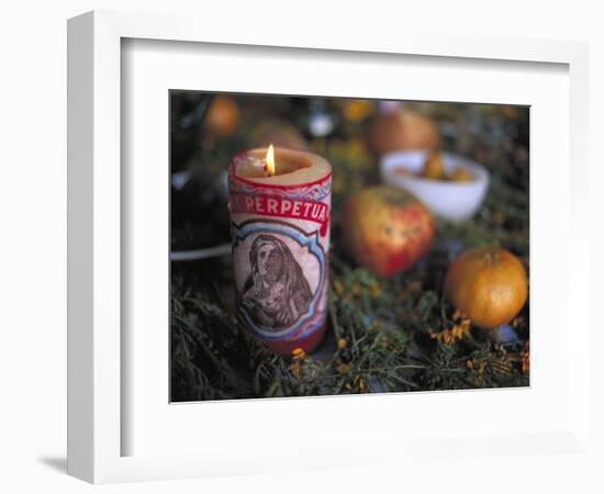 Altar Offering Decorated with Flowers, Fruit and a Candle for Day of the Dead, Oaxaca, Mexico-Judith Haden-Framed Photographic Print