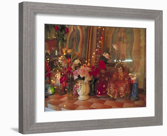 Altar with Candles, Flowers, and Spiritual Imagery for the Day of the Dead Celebration, Mexico-Judith Haden-Framed Photographic Print